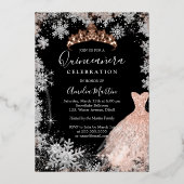 Rose Gold Silber Black Snowflake Quinceanera Folieneinladung (Vorderseite)