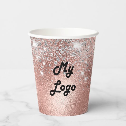 Rose Gold Silber-Firmenlogo Pappbecher (Rückseite)
