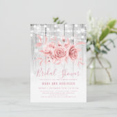 Rose Gold Silber Floral Brautparty Einladung (Stehend Vorderseite)