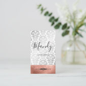 Rose Gold Silber Foil Silver Metallic Damask Visitenkarte (Stehend Vorderseite)