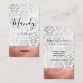 Rose Gold Silber Foil Silver Metallic Damask Visitenkarte (Vorne/Hinten)