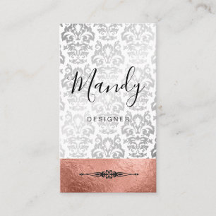 Rose Gold Silber Foil Silver Metallic Damask Visitenkarte