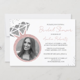Rose Gold Silber Foto Glitzerring Brautparty  Einladung