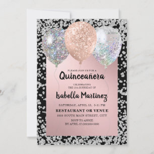 Rose Gold Silber Glitter Ballons Quinceañera  Einladung