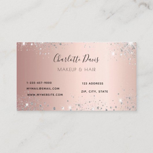 Rose Gold silber Glitzer Blumenhaar Schönheit Visitenkarte (Rückseite)