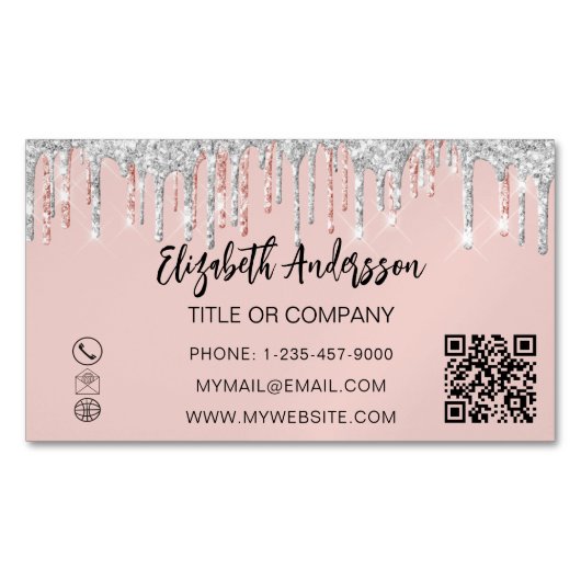 Rose Gold silber Glitzer eleganter QR-Code Magnetische Visitenkarte (Vorderseite)