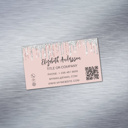 Rose Gold silber Glitzer eleganter QR-Code Magnetische Visitenkarte (Beispiel)