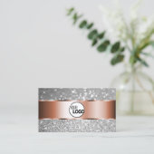 Rose Gold Silber Glitzer Leuchtstars und Logos Visitenkarte (Stehend Vorderseite)