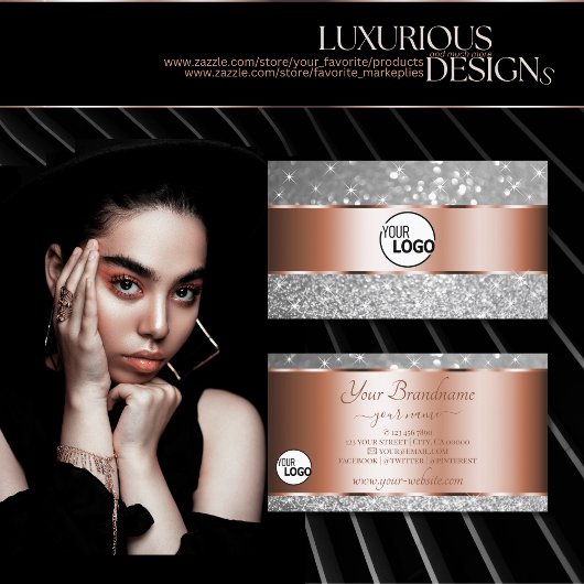 Rose Gold Silber Glitzer Leuchtstars und Logos Visitenkarte