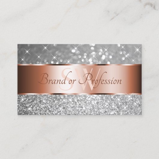 Rose Gold Silber Glitzer Luminous Stars Initialen Visitenkarte (Vorderseite)