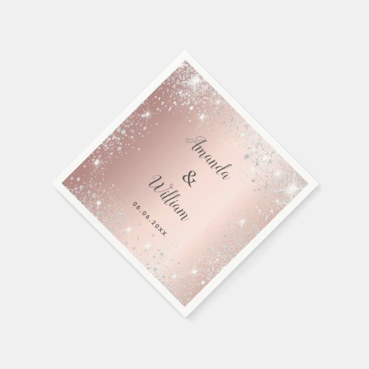 Rose Gold Silber-Glitzer-Monogramm-Hochzeit Serviette (Ecke)