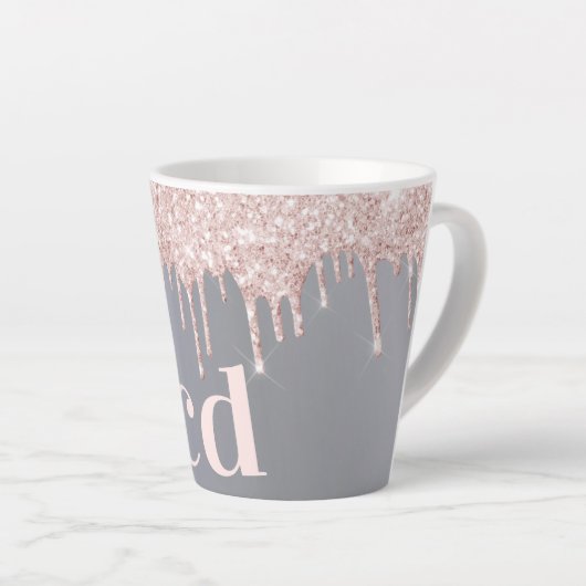 Rose Gold Silber Glitzer Monogramm Initialen Milchtasse (Rechte Ecke)