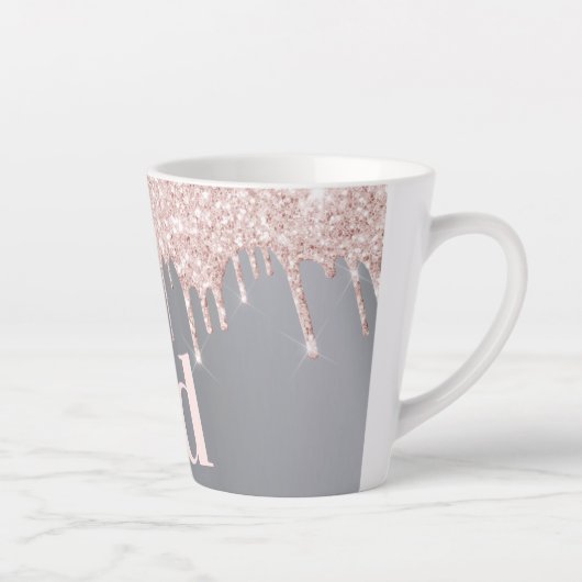 Rose Gold Silber Glitzer Monogramm Initialen Milchtasse (Rechts)