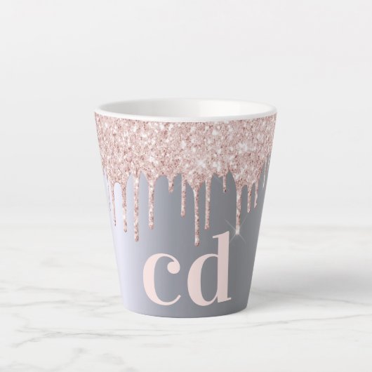 Rose Gold Silber Glitzer Monogramm Initialen Milchtasse (Vorderseite)