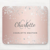 Rose Gold Silber Glitzer Monogramm Name Mousepad (Vorne)