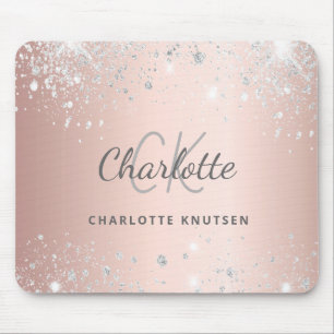 Rose Gold Silber Glitzer Monogramm Name Mousepad
