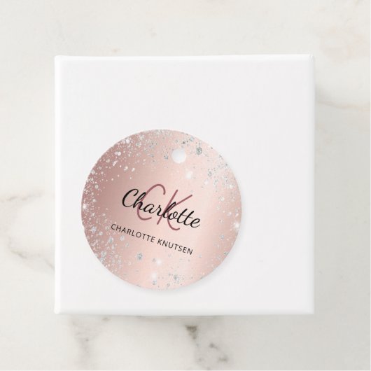 Rose Gold Silber Glitzer Monogramm Namensschrift Geschenkanhänger (Beispiel)
