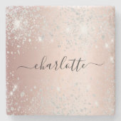 Rose Gold Silber Glitzer Namensskript Steinuntersetzer (Vorderseite)
