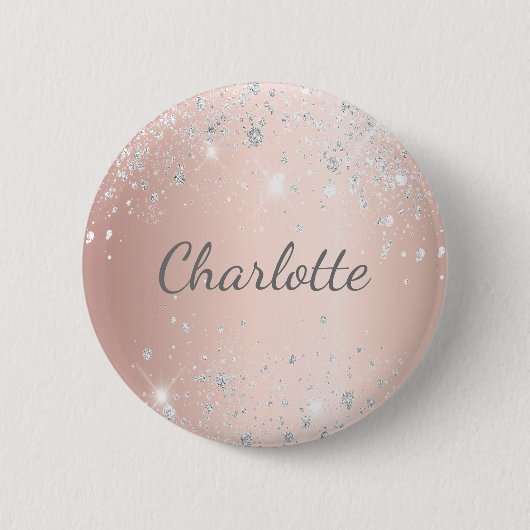 Rose Gold silber Glitzer Staubmonogramm Button (Vorderseite)