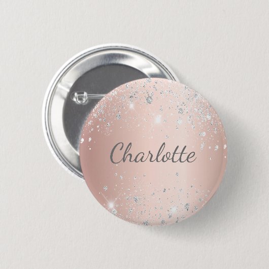 Rose Gold silber Glitzer Staubmonogramm Button (Vorne & Hinten)