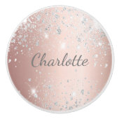 Rose Gold silber Glitzer Staubmonogramm gürtlich Keramikknauf (Vorderseite)