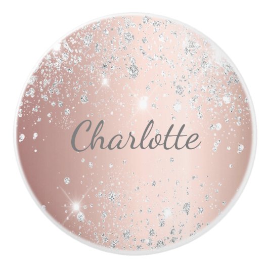 Rose Gold silber Glitzer Staubmonogramm gürtlich Keramikknauf (Vorderseite)