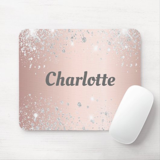 Rose Gold silber Glitzer Staubmonogramm Name Mousepad (Mit Mouse)