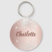 Rose Gold silber Glitzer Staubmonogramm Name Schlüsselanhänger (Vorderseite)