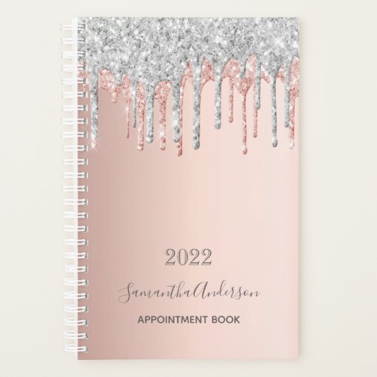 Rose Gold Silber Glitzer Terminkalender 2026 Planer (Vorderseite)