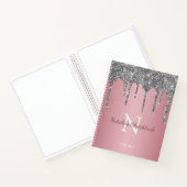 Rose Gold Silber Glitzer Tropfen Monogram Sketchbo Notizblock (Innenseite)