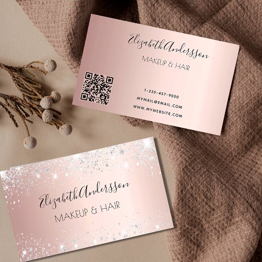 Rose Gold Silber QR-Code Glitzer Visitenkarte