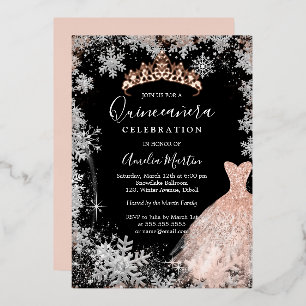 Rose Gold Silber Schwarz Schneeflocke Quinceanera  Folieneinladung