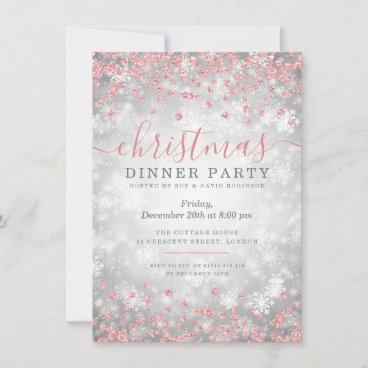 Rose Gold & Silber Weihnachten Glitzer Winter Wund Einladung (Vorderseite)