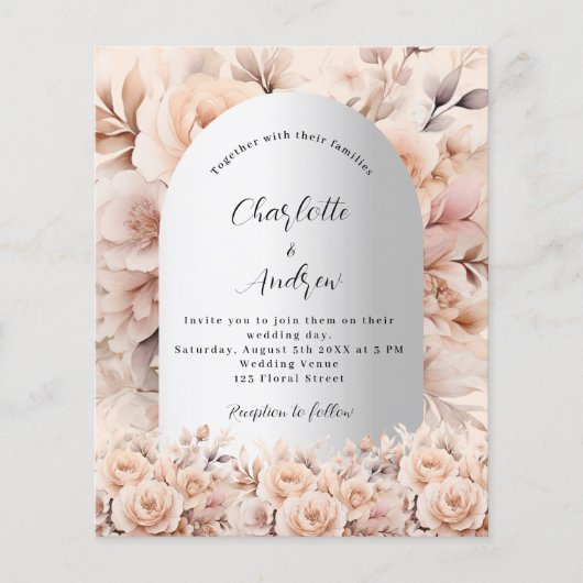 Rose Gold Silberblumengeschoss Einladung (Vorderseite)