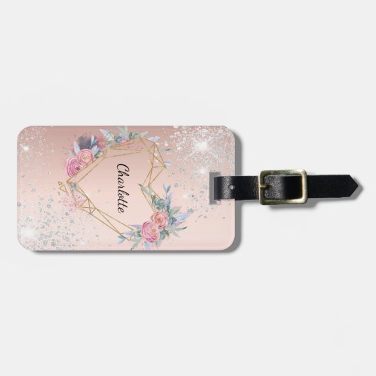 Rose Gold Silberblütenbezeichnung Gepäckanhänger (Vorderseite horizontal)