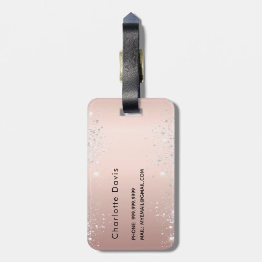 Rose Gold Silberblütenbezeichnung Gepäckanhänger (Rückseite vertikal)