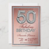 Rose Gold Silberdiamanten 50. Geburtstag Einladung (Vorderseite)