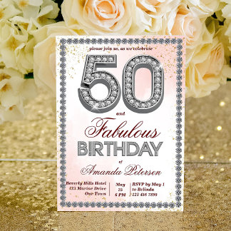 Rose Gold Silberdiamanten 50. Geburtstag Einladung