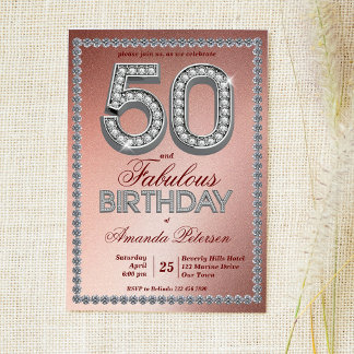 Rose Gold Silberdiamanten 50. Geburtstag Einladung