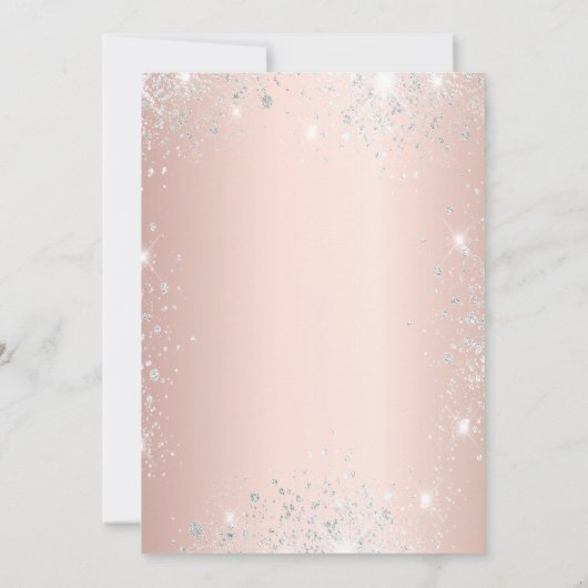 Rose Gold Silberkleid Quinceanera Einladung (Rückseite)