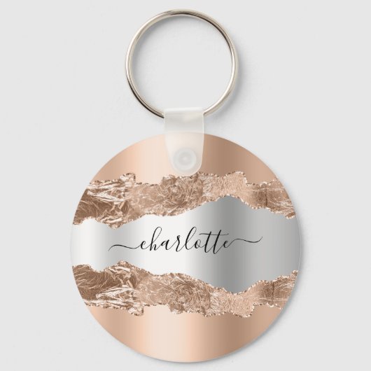 Rose Gold Silbermetall-Agarve-Marmornamenskript Schlüsselanhänger (Vorderseite)