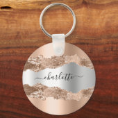 Rose Gold Silbermetall-Agarve-Marmornamenskript Schlüsselanhänger (Vorderseite)