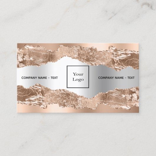 Rose Gold Silbermetall-Age-Marmorlogo QR-Code Visitenkarte (Vorderseite)