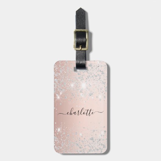 Rose Gold Silbernamenskript Gepäckanhänger (Vorderseite vertikal)