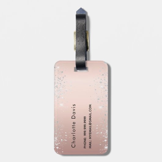 Rose Gold Silbernamenskript Gepäckanhänger (Rückseite vertikal)