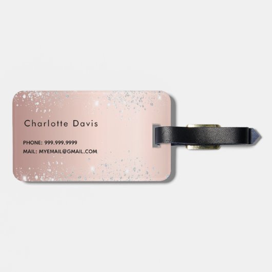 Rose Gold Silbernamenskript Gepäckanhänger (Rückseite horizontal)