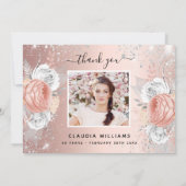 Rose Gold Silberne Glitzer Foto Dankeskarte (Rückseite)