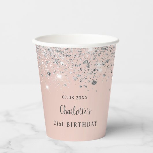 Rose Gold Silberne Glitzer Pappbecher (Vorderseite)