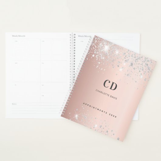 Rose Gold Silberrösche Glitzern Monogramm Name Planer (Anzeige)