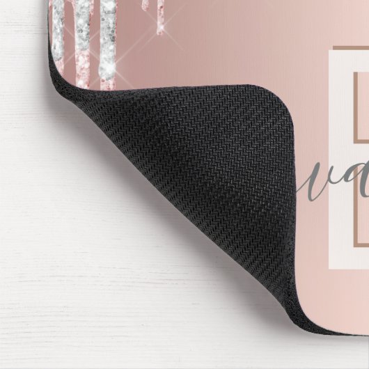 Rose Gold Silberrösche Rosa Tropfen Monogramm Name Mousepad (Ecke)
